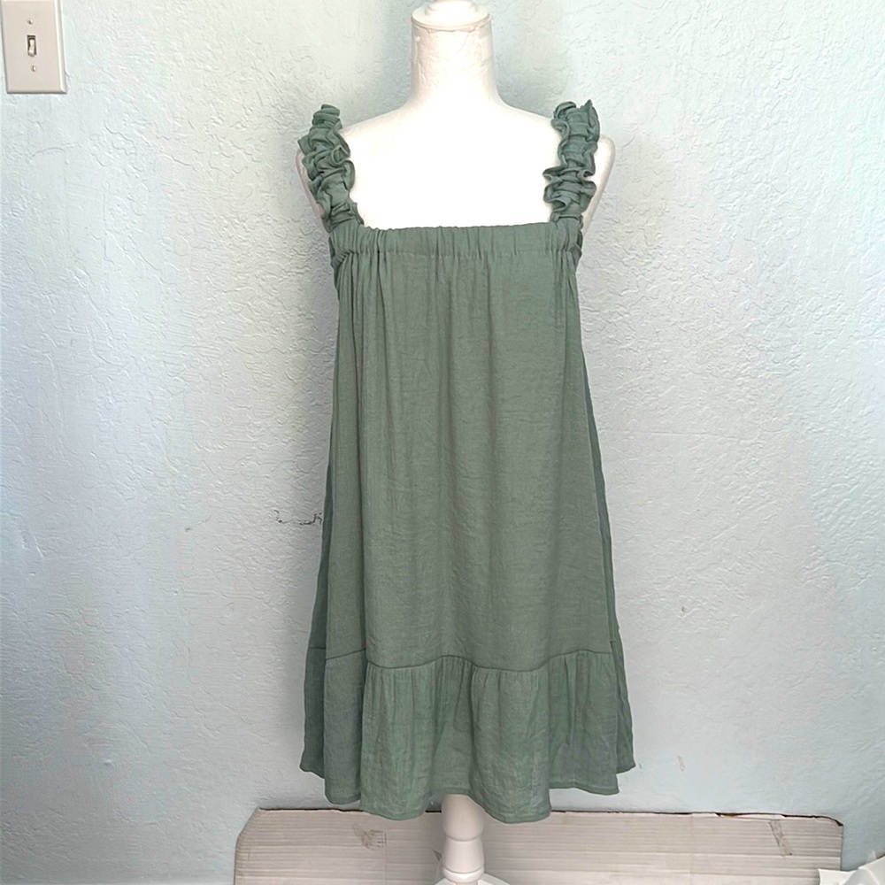 Blue Pepper Green Ruffle elastic Traps Dress
